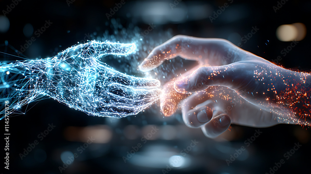 Aufkleber digital connection human and ai interaction virtual space conceptual art futuristic environment clos