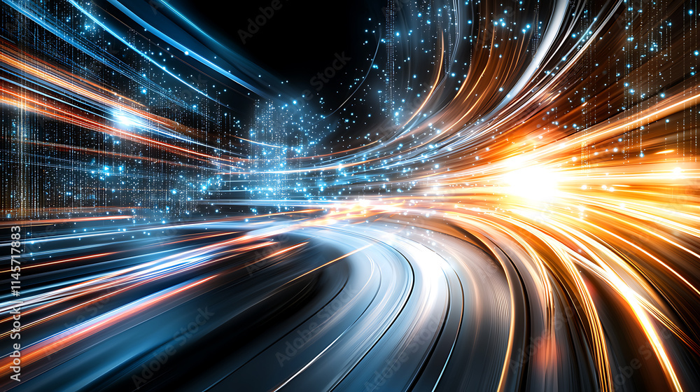 Poster dynamic light trails create a futuristic scene urban environment digital art night view concept of s