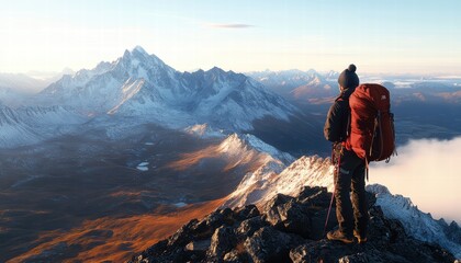 Fototapeta premium Breathtaking Mountain Vista A Hikers Journey