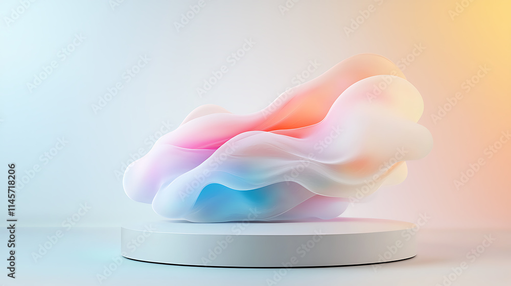 Poster dynamic abstract wave sculpture minimalist studio digital art soft color palette close-up perspectiv