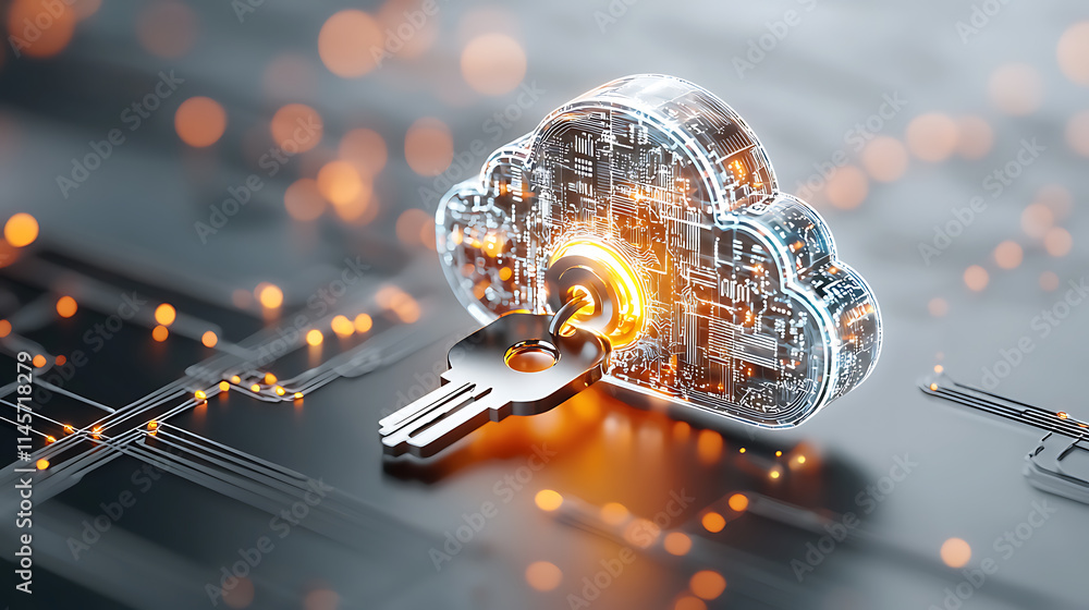 Poster cloud security key concept unlocking data protection in digital environments through innovative tech