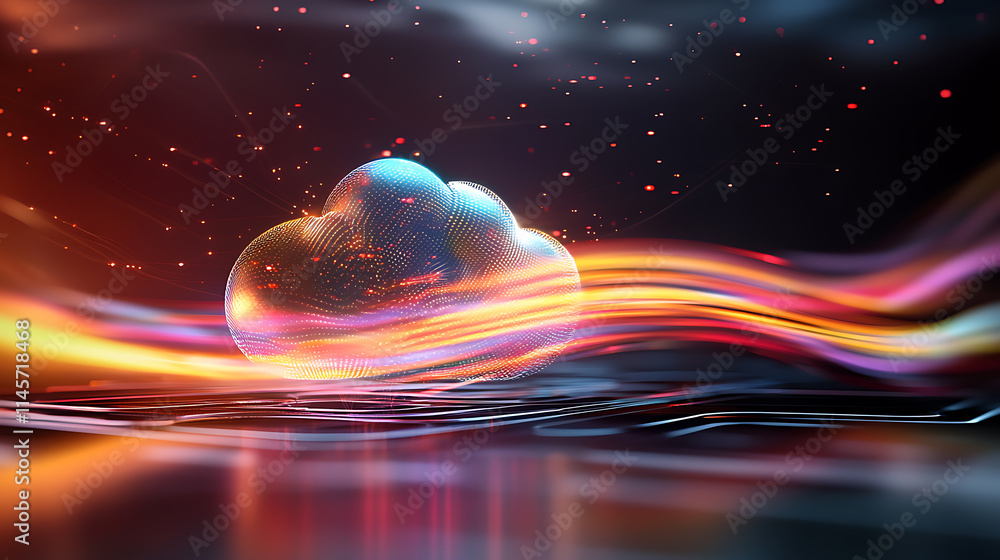 Poster dynamic cloud interaction with colorful waves digital art abstract environment futuristic concept