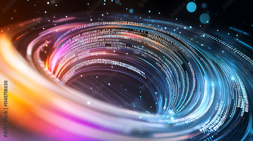 Poster dynamic data visualization spiral abstract realm digital art cosmic environment futuristic viewpoint