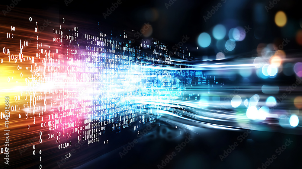 Poster dynamic data flow visualization digital realm abstract art cyber environment futuristic perspective 