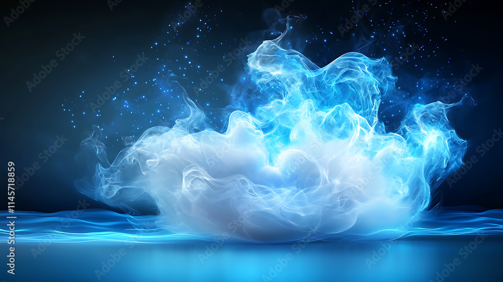 Aufkleber dynamic blue smoke explosion abstract art digital creation dark background artistic view visual impa