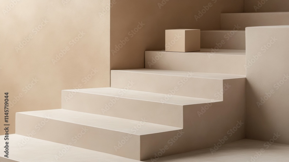 Poster beige steps with a small box on them, providing a versatile foundation for design or product display