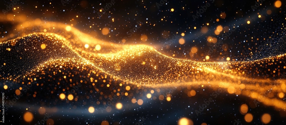 Aufkleber elegant gold bokeh lights with a flowing wave effect on a black background suitable for festive or c