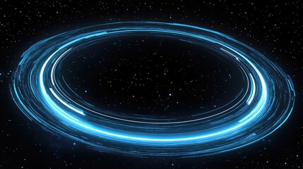 Obraz premium Abstract cosmic illustration of swirling blue light orbiting in deep space against a starry night sky representing astronomy and universes.