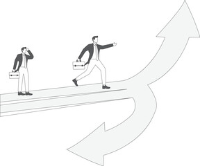 Businessman walking up arrow and businessman walking down arrow, business concept illustration