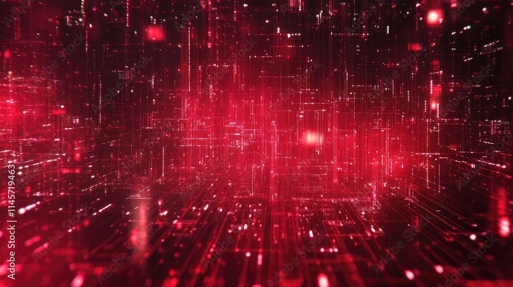 Poster red digital electronic circuit background with glowing lines and textures representing futuristic te