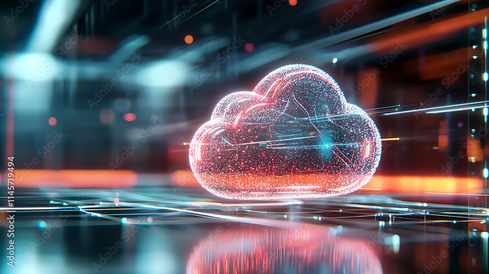Poster dynamic cloud computing concept virtual environment digital art futuristic setting abstract view tec