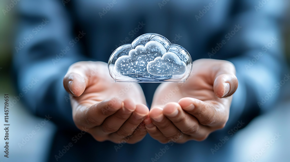 Poster cloud computing concept digital environment business technology virtual storage hands presentation