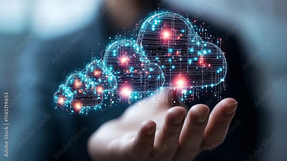 Aufkleber innovative cloud technology solutions showcase digital environment graphic design abstract viewpoint
