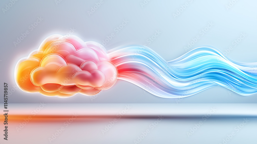 Poster dynamic flow of colorful clouds abstract setting digital art modern aesthetic side view expressive d