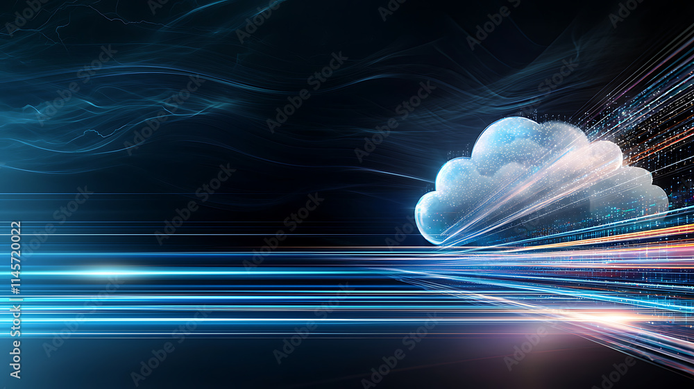Poster dynamic cloud computing visualization digital space abstract art futuristic environment wide-angle v