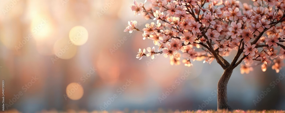 Poster peach tree abstract background idea. beautiful cherry blossom tree in soft focus with a dreamy light