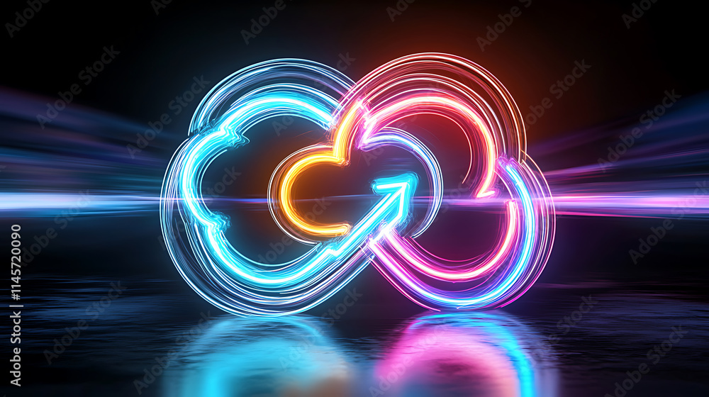 Poster dynamic cloud integration showcase virtual space digital artwork futuristic environment abstract vie