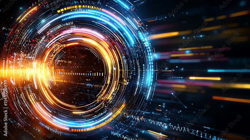 Poster dynamic light patterns abstract visualization digital art futuristic environment close-up view techn