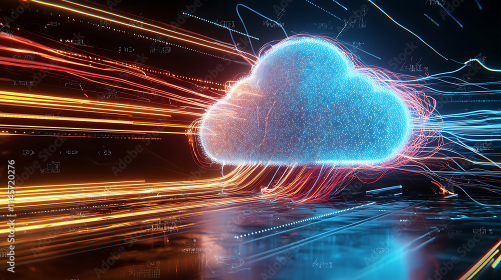 Poster dynamic cloud computing concept digital environment 3d visualization futuristic display high-tech ae