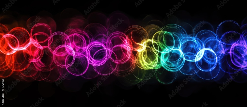 Poster vibrant abstract bokeh background featuring colorful illuminated circles from party lights on a dark