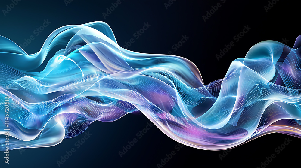 Poster dynamic colorful waves in abstract design digital art spectacular visuals dark background artistic p