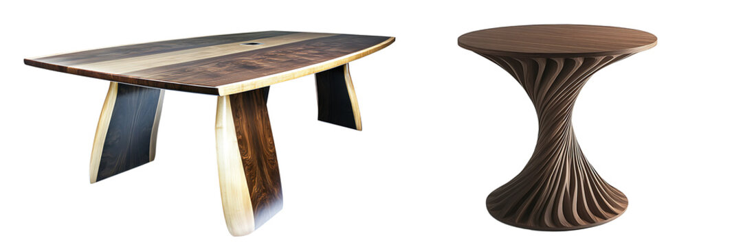 Set of a modern dining table with a sleek design, isolated on a transparent background.