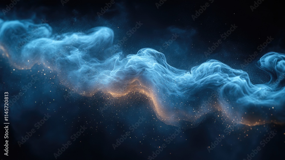 Aufkleber blue smoke effect with glowing particles on a dark background for artistic and design concepts in ad