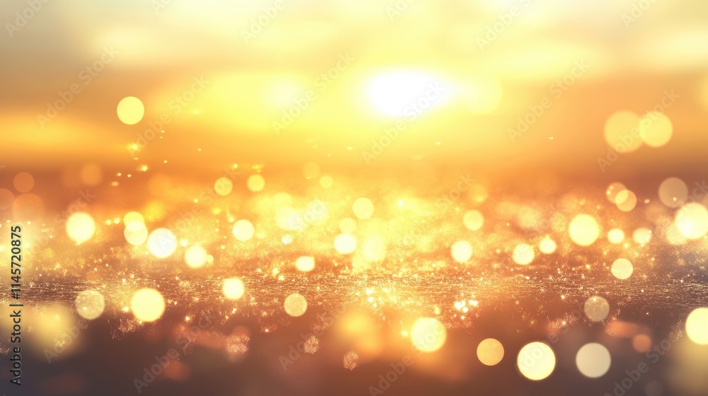 Poster golden sunset at sea with blurred bokeh effect creating a warm and tranquil background ideal for des