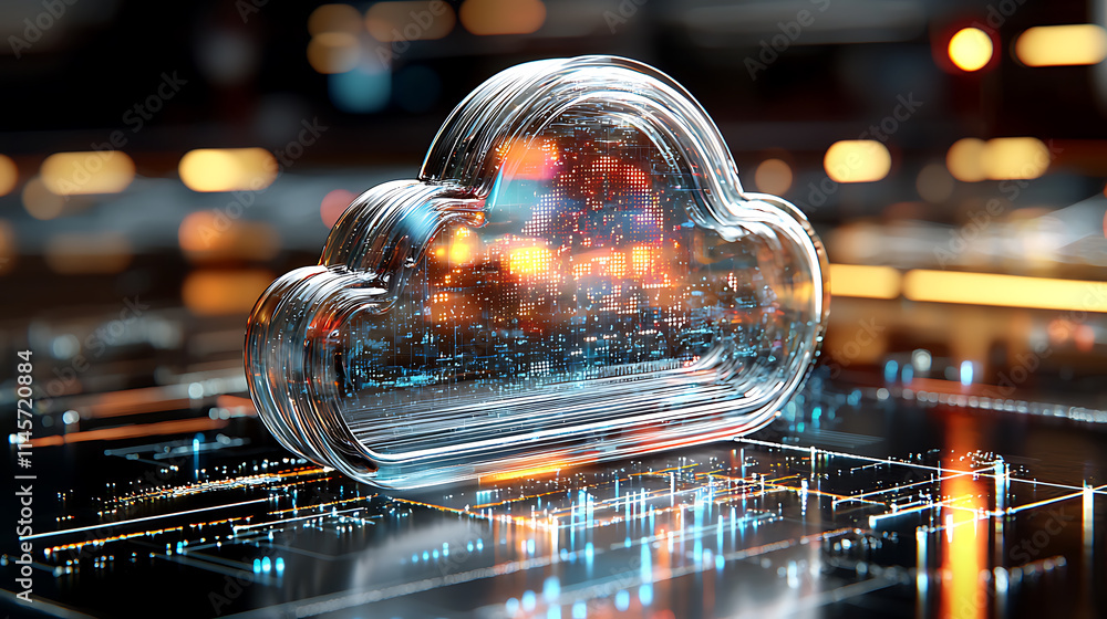 Poster cloud computing technology digital space 3d visualization futuristic environment close-up view innov