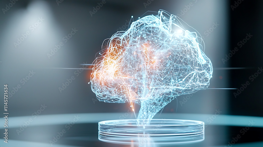 Poster innovative ai brain model visualization digital space 3d animation futuristic environment close-up v
