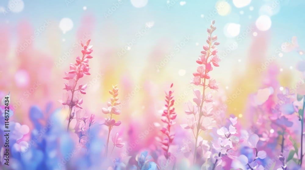 Poster soft focus floral background with vibrant colors and bokeh effect creating a dreamy spring atmospher