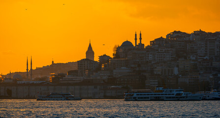 Fototapeta premium Galata Tower view with Bosphorus tour in Istanbul