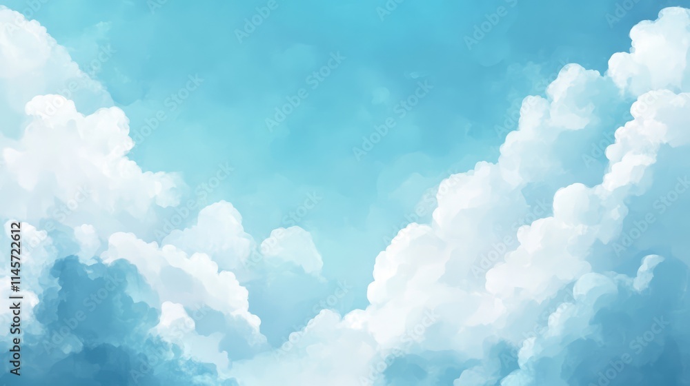 Poster serene clouded blue sky background with fluffy clouds and subtle gradients for creative use in desig
