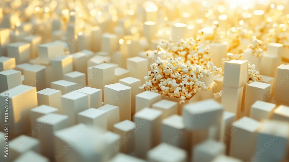 Poster data processing concept amidst abstract popcorn clusters in a vibrant celebration environment with a