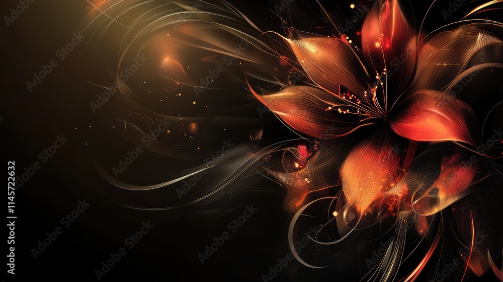 Poster elegant floral abstract background with warm hues and intricate details on a dark canvas for artisti