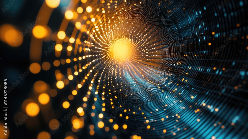 Poster abstract representation of modern technology with luminous circles and swirling patterns, showcasing