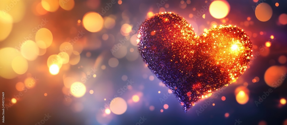 Poster heart-shaped bokeh background with sparkling lights ideal for romantic themes and creative designs i