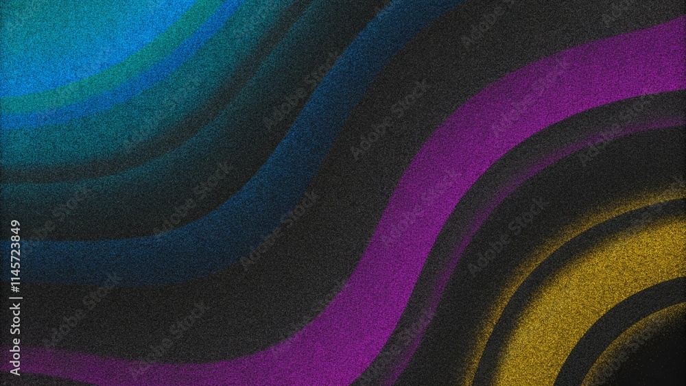 Poster dark blue purple black abstract grainy background, glowing vibrant color gradient shape, noise textu