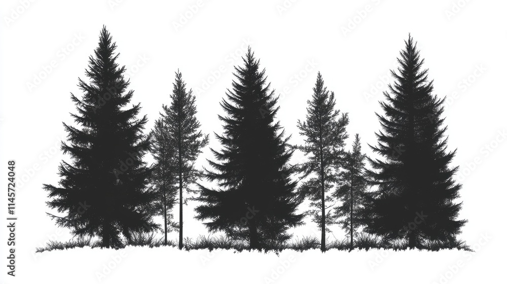 Aufkleber silhouette of pine trees against a white background representing nature and tranquility in a minimal