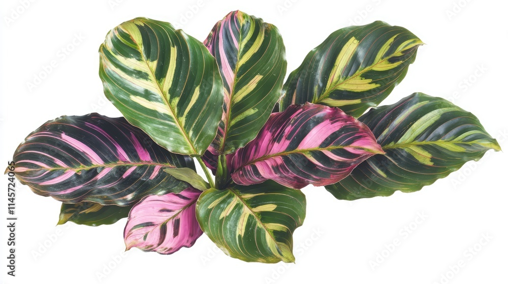 Poster calathea foliage with vibrant tropical leaves showcasing unique patterns isolated on white backgroun