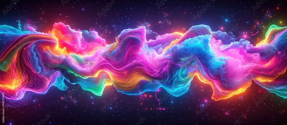 Poster vibrant cosmic waves in space showcasing colorful light patterns and astronomical phenomena for a me