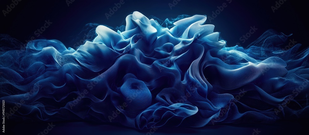 Poster abstract 3d printed art featuring fluid shapes and textures in blue and gray showcasing advanced add