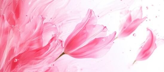 Close up of delicate pink tulips on a white background with potential text space highlighting beauty and elegance in floral design.