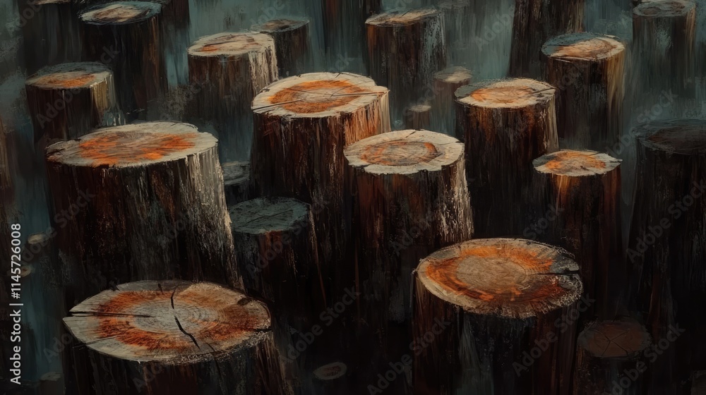 Poster textured background of multiple tree stumps showcasing natural wood patterns and earthy tones ideal 