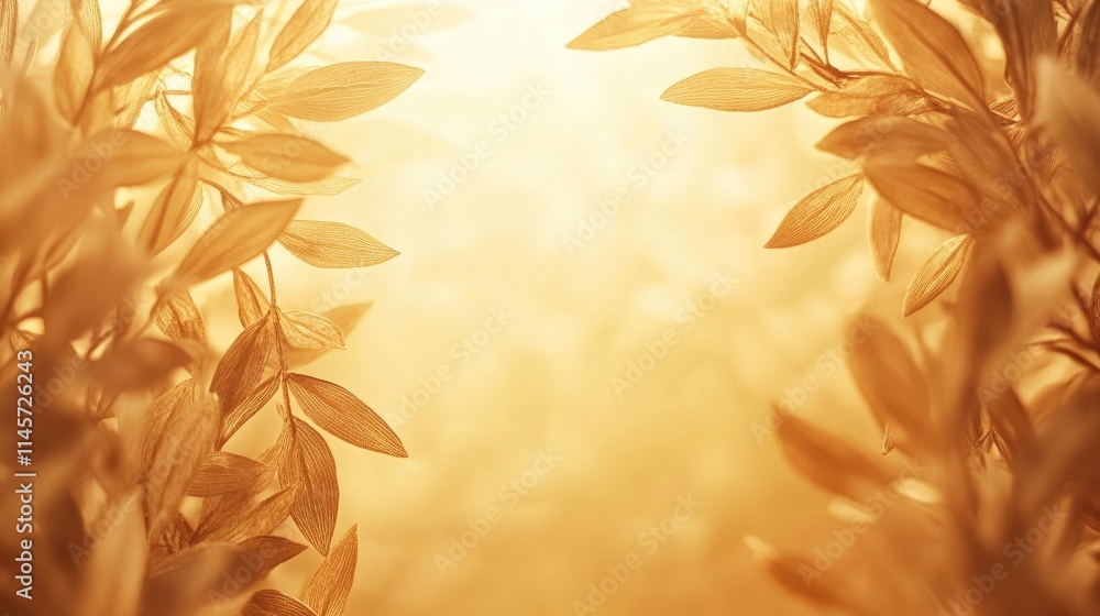 Poster softly illuminated dry leaves creating an abstract warm background for design and framing purposes