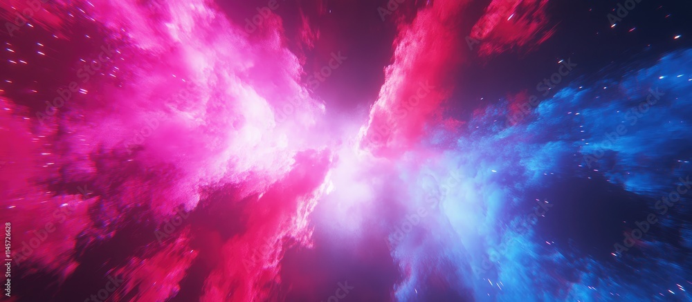 Poster colorful cosmic explosion of pink and blue hues creating a vibrant backdrop with empty space for cus