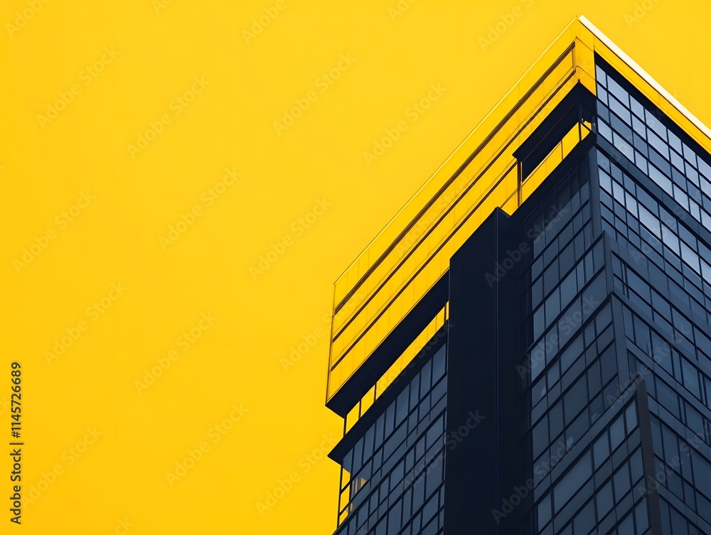 Poster partial view of modern building with yellow facade section