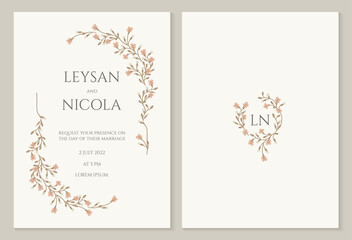 Wedding invitation. Painted wreath frames with pink flowers. 