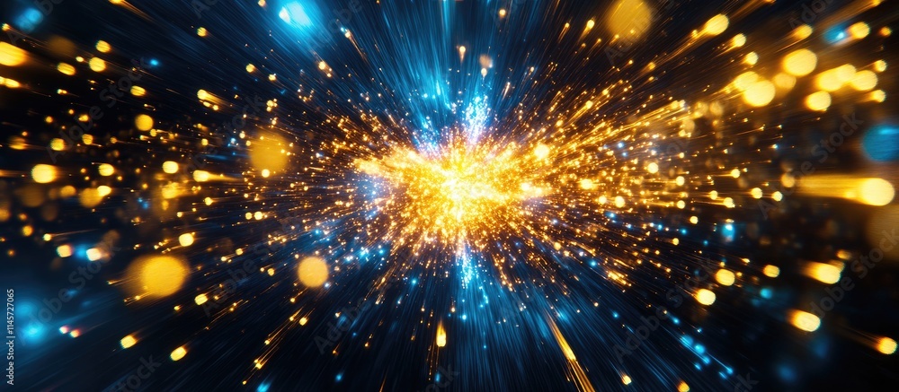 Poster dynamic abstract background with blue and gold light streaks energy burst concept of color interplay
