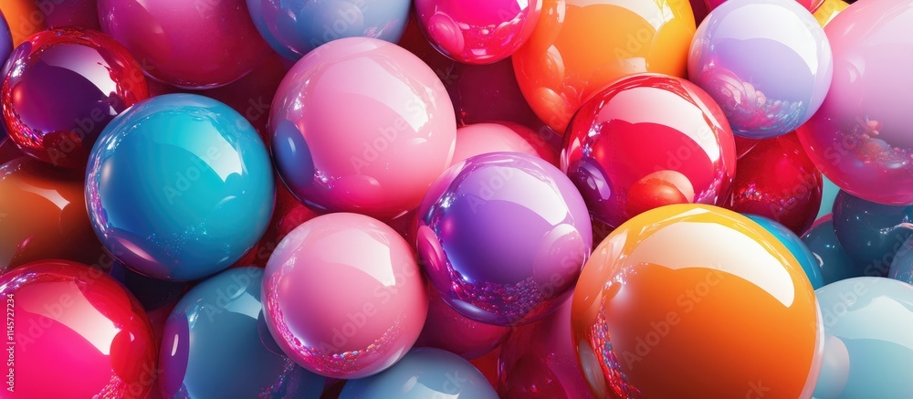 Poster colorful assortment of glossy balloons in various sizes creating a festive and cheerful background s